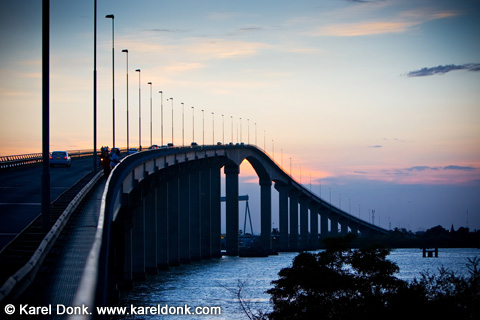 The J.A. Wijdenbosch Bridge at sunset