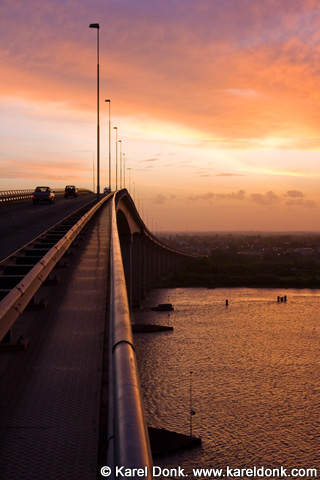 The J.A. Wijdenbosch bridge at sunset
