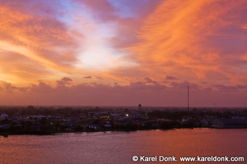 View of Paramaribo from the J.A. Wijdenbosch bridge at sunset