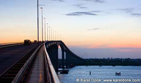 The J.A. Wijdenbosch Bridge at sunset