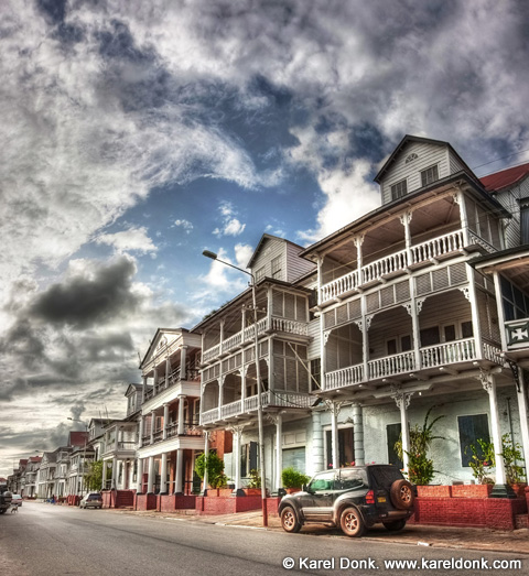 HDR Panoramic view of colonial buildings at Waterkant, Paramaribo, Suriname (click for larger view)