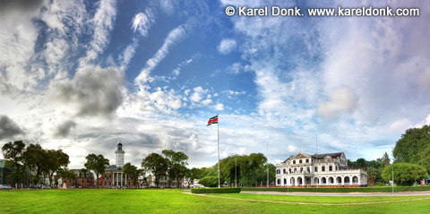 HDR Panoramic view of the Presidential Palace and the Ministry of Finance building in Paramaribo, Suriname (click for larger image)