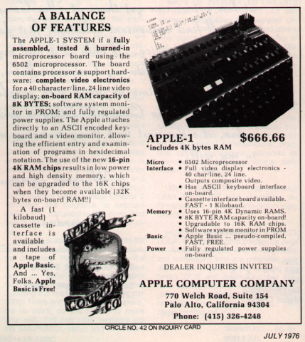 Ad for the Apple I